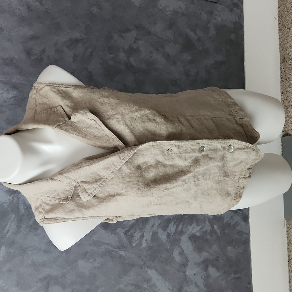 My Weekend Clothes Beige Linen Vest Sz LG